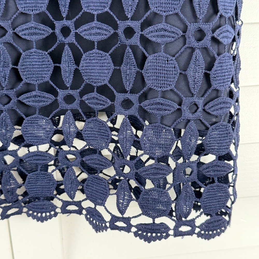 Renee C Crochet Top Women XL Navy NEW Short Sleeve Geometric Lace Blouse - Picture 5 of 16